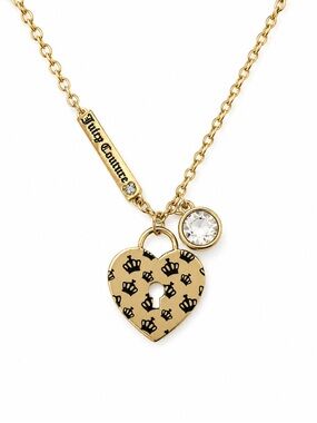 Vintage Juicy Couture gold heart necklace with a leopard print design